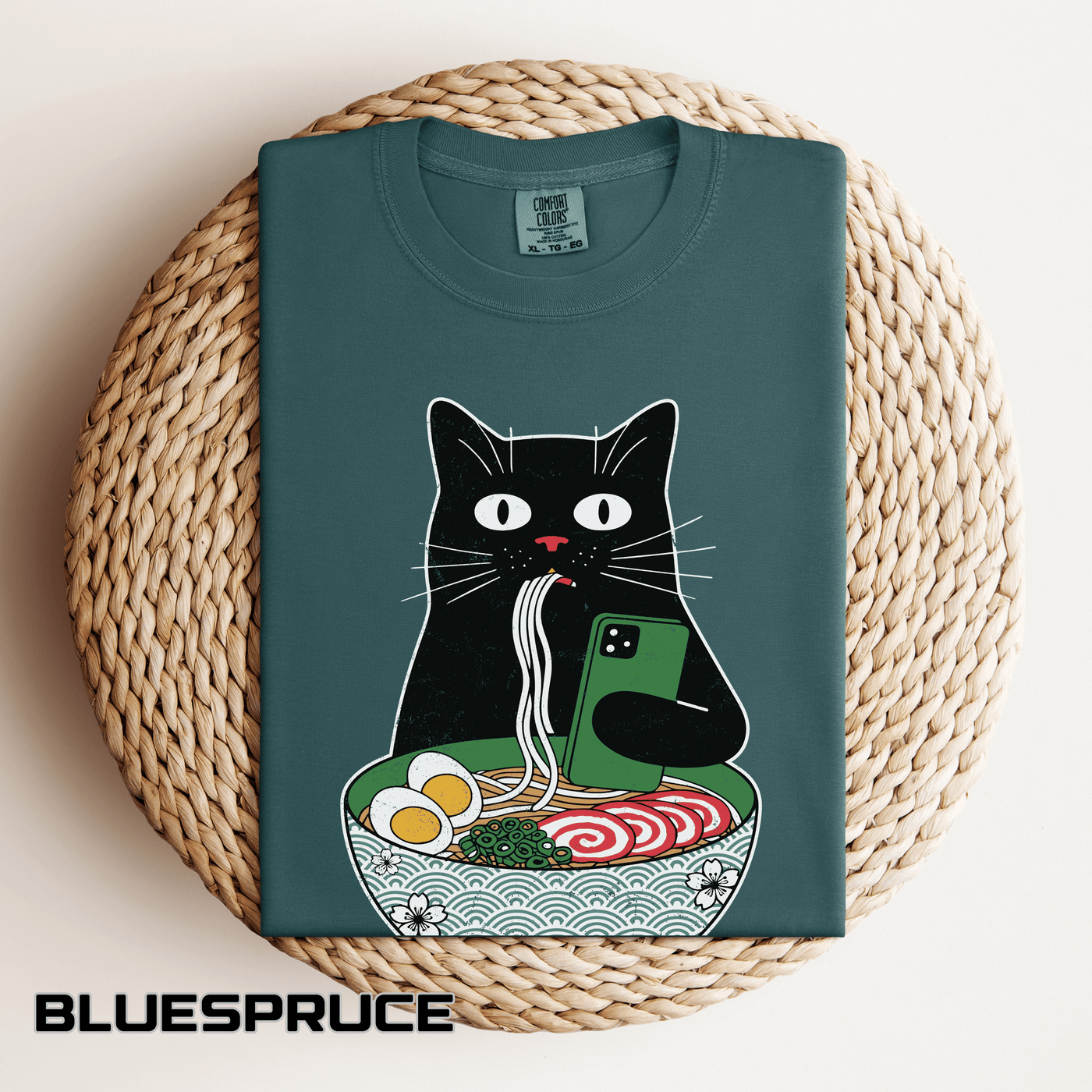 Black Cat Ramen Shirt Comfort Colors Tee, Funny Cat Lover Graphic Shirt, Introvert Cat Eating Noodles Tee, Japanese Foodie Gift