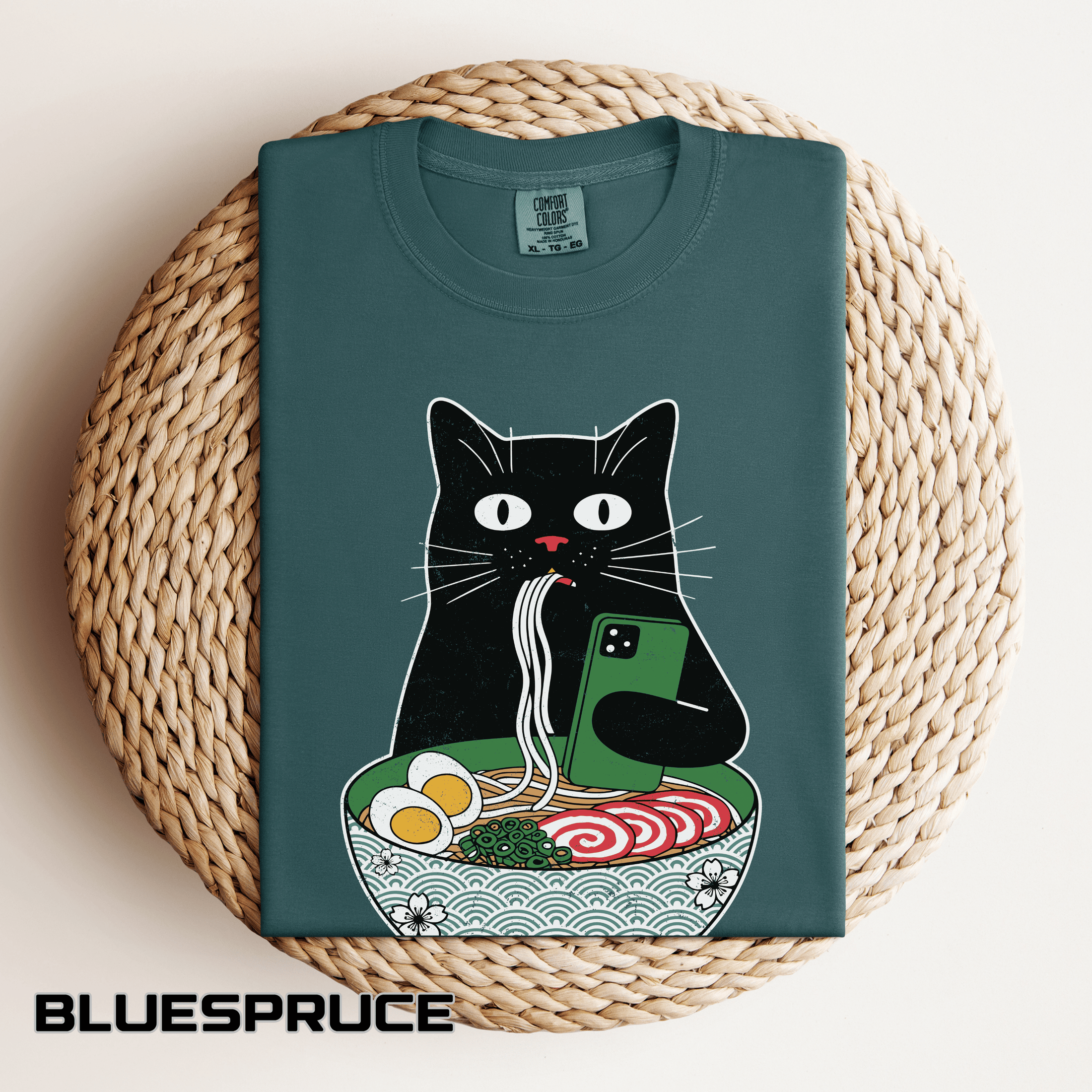 Black Cat Ramen Shirt Comfort Colors Tee, Funny Cat Lover Graphic Shirt, Introvert Cat Eating Noodles Tee, Japanese Foodie Gift
