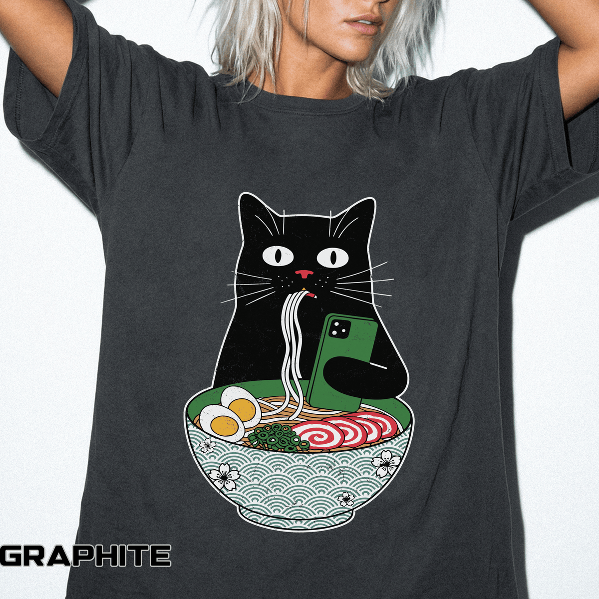 Black Cat Ramen Shirt Comfort Colors Tee, Funny Cat Lover Graphic Shirt, Introvert Cat Eating Noodles Tee, Japanese Foodie Gift
