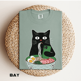 Black Cat Ramen Shirt Comfort Colors Tee, Funny Cat Lover Graphic Shirt, Introvert Cat Eating Noodles Tee, Japanese Foodie Gift