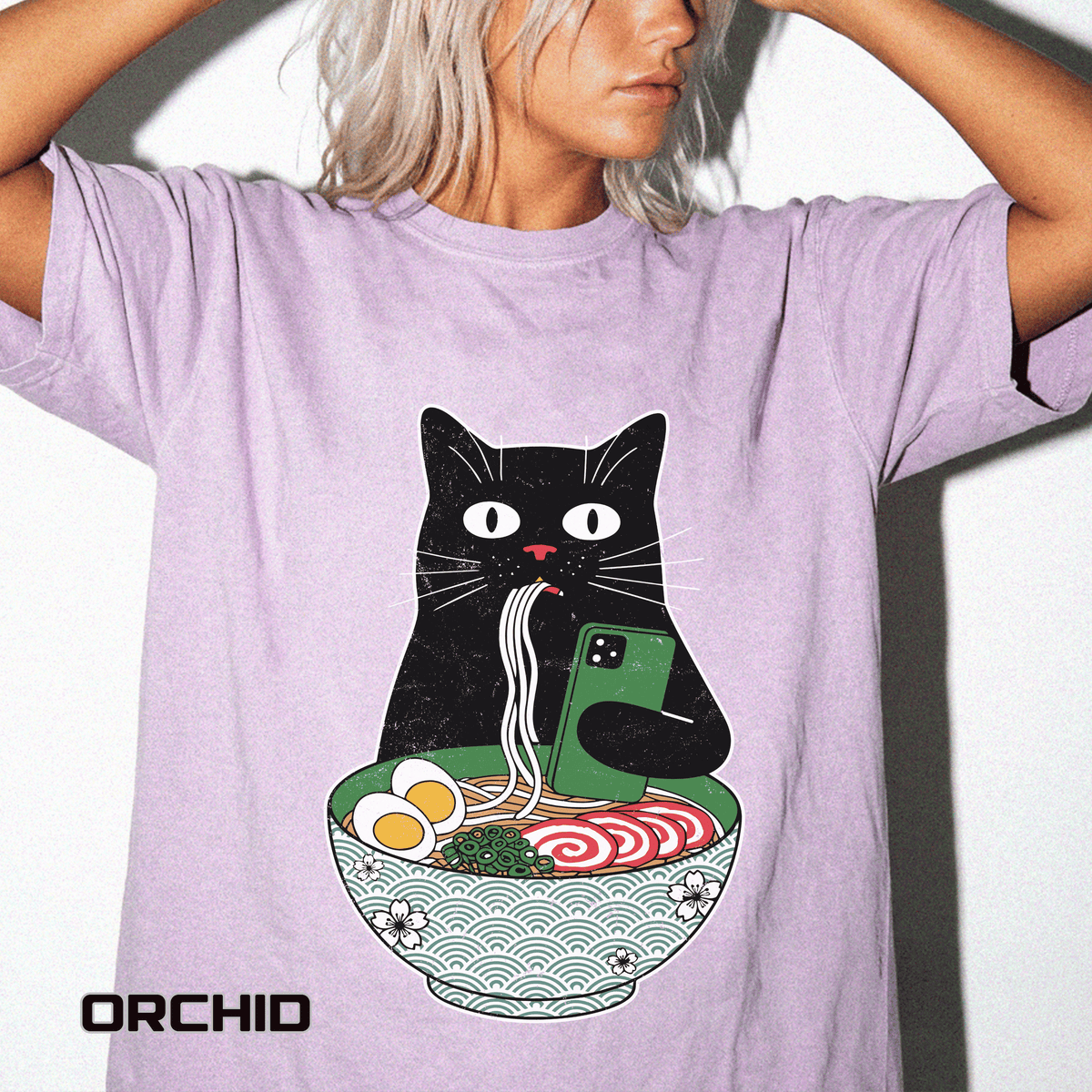 Black Cat Ramen Shirt Comfort Colors Tee, Funny Cat Lover Graphic Shirt, Introvert Cat Eating Noodles Tee, Japanese Foodie Gift