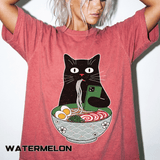 Black Cat Ramen Shirt Comfort Colors Tee, Funny Cat Lover Graphic Shirt, Introvert Cat Eating Noodles Tee, Japanese Foodie Gift