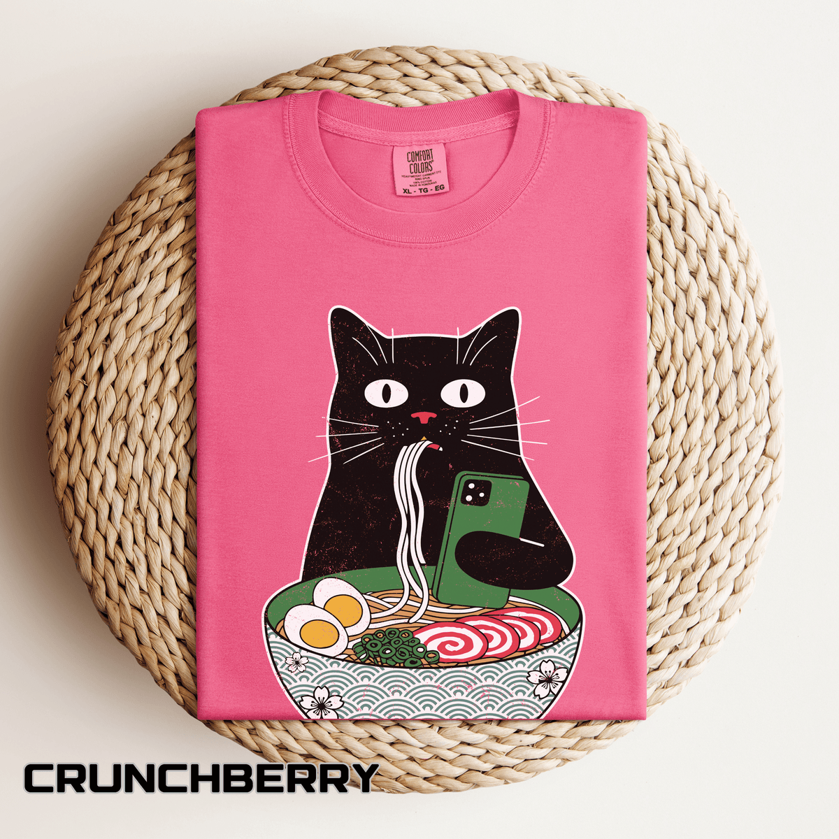 Black Cat Ramen Shirt Comfort Colors Tee, Funny Cat Lover Graphic Shirt, Introvert Cat Eating Noodles Tee, Japanese Foodie Gift