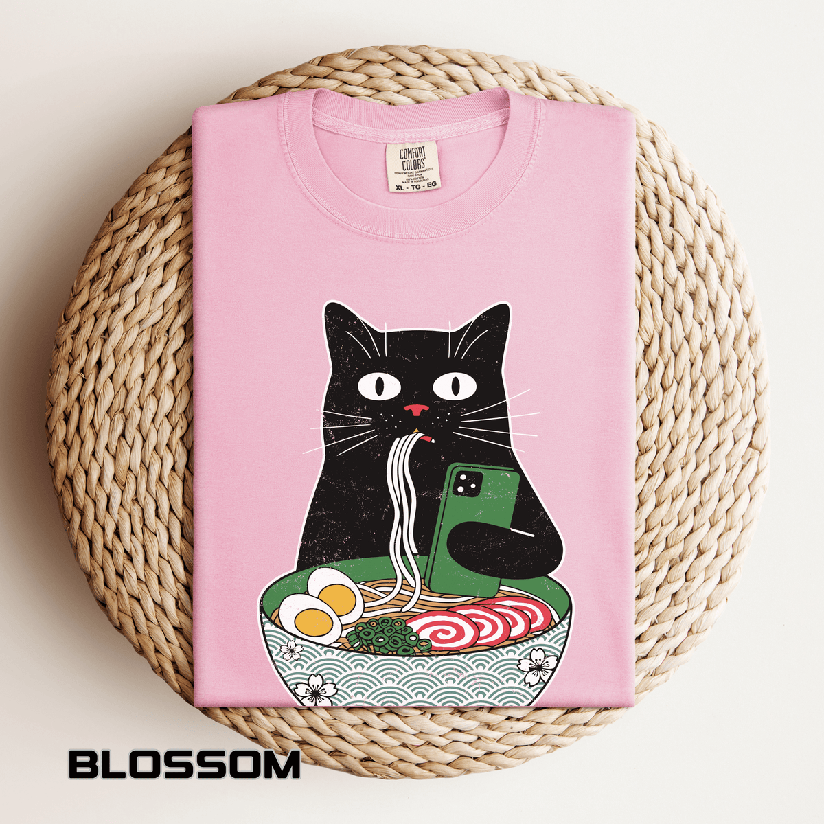 Black Cat Ramen Shirt Comfort Colors Tee, Funny Cat Lover Graphic Shirt, Introvert Cat Eating Noodles Tee, Japanese Foodie Gift
