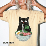 Black Cat Ramen Shirt Comfort Colors Tee, Funny Cat Lover Graphic Shirt, Introvert Cat Eating Noodles Tee, Japanese Foodie Gift