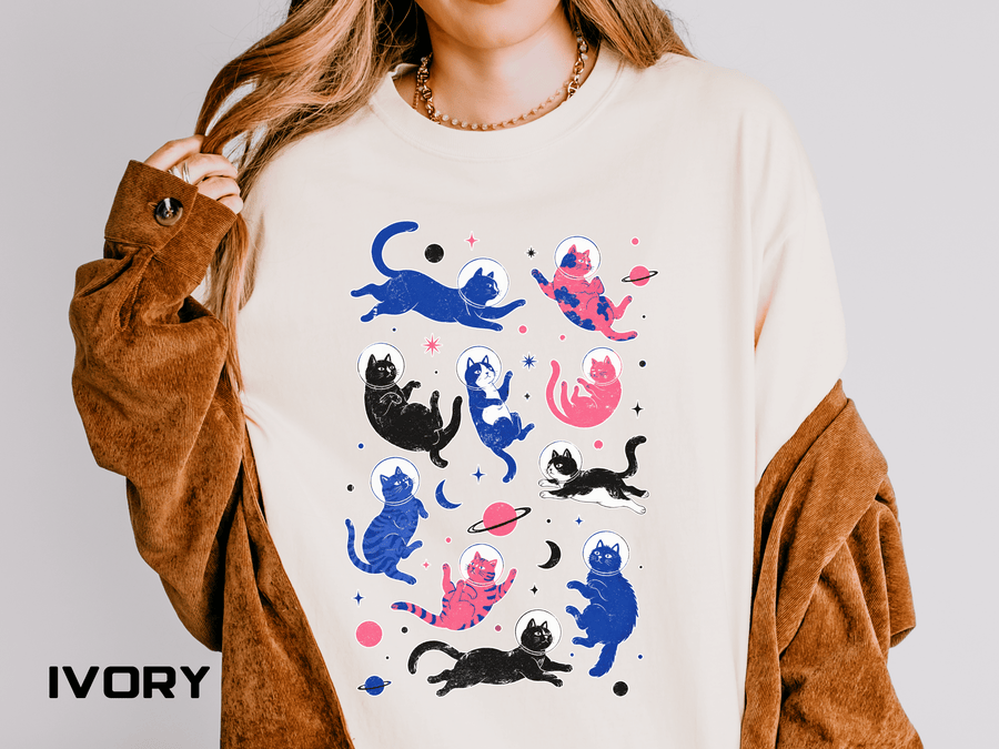 Space Cat Shirt Comfort Colors Tee, Astronaut Cat Graphic T Shirt, Galaxy Cat Lover Gift, Cute Cosmic Kitty Shirt for Women