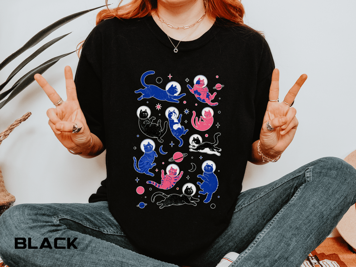 Space Cat Shirt Comfort Colors Tee, Astronaut Cat Graphic T Shirt, Galaxy Cat Lover Gift, Cute Cosmic Kitty Shirt for Women