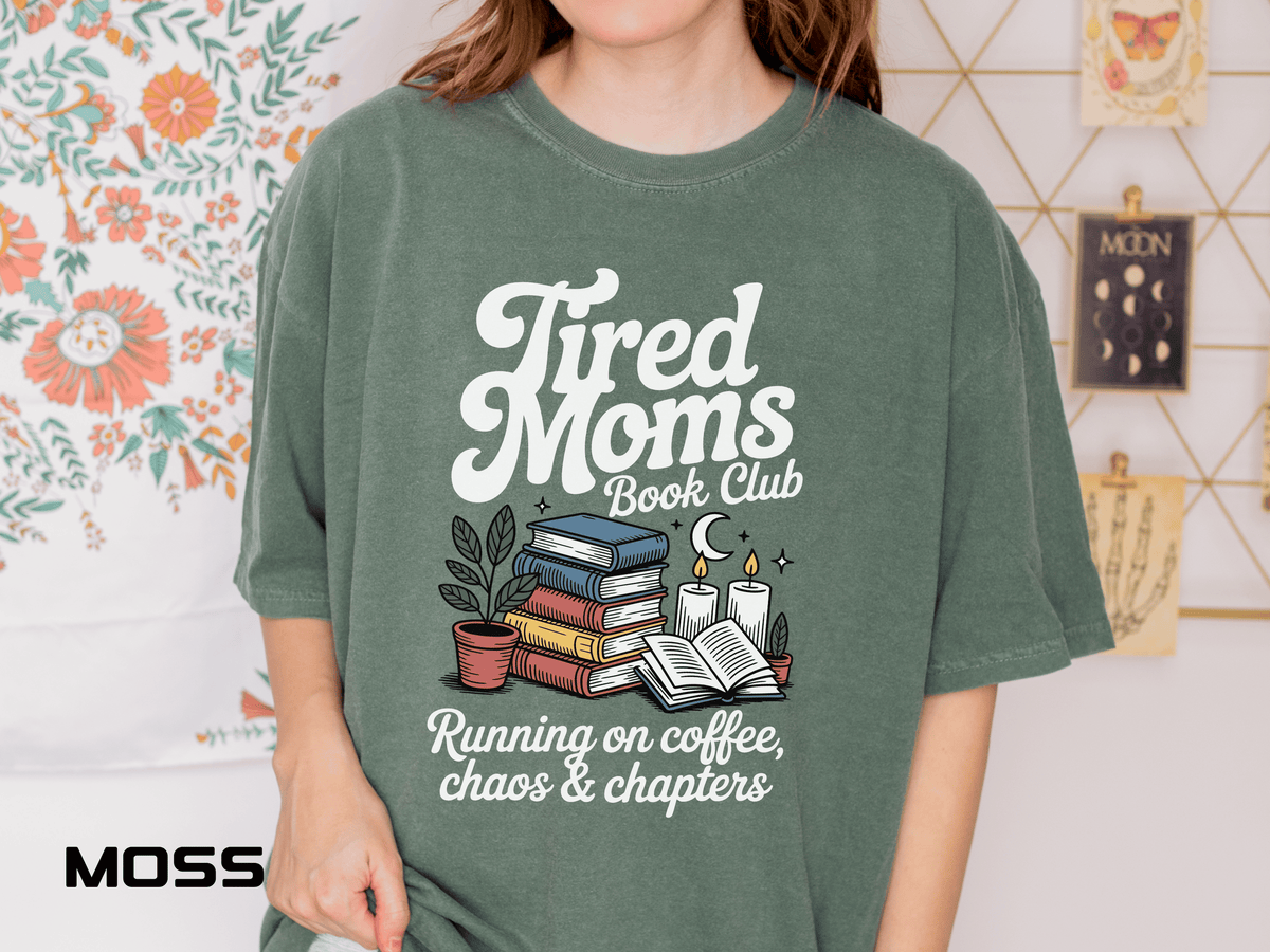 Comfort Colors Tired Moms Book Club Shirt, Book Lover Mom Tee, Reading Mom Shirt, Coffee and Books Graphic Tee, Booktok Gift