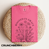 Comfort Colors Rooted in Grace Shirt, Christian Floral Cross Tee, Faith Based Graphic Shirt, Religious Gift for Women, Bible Verse Tee