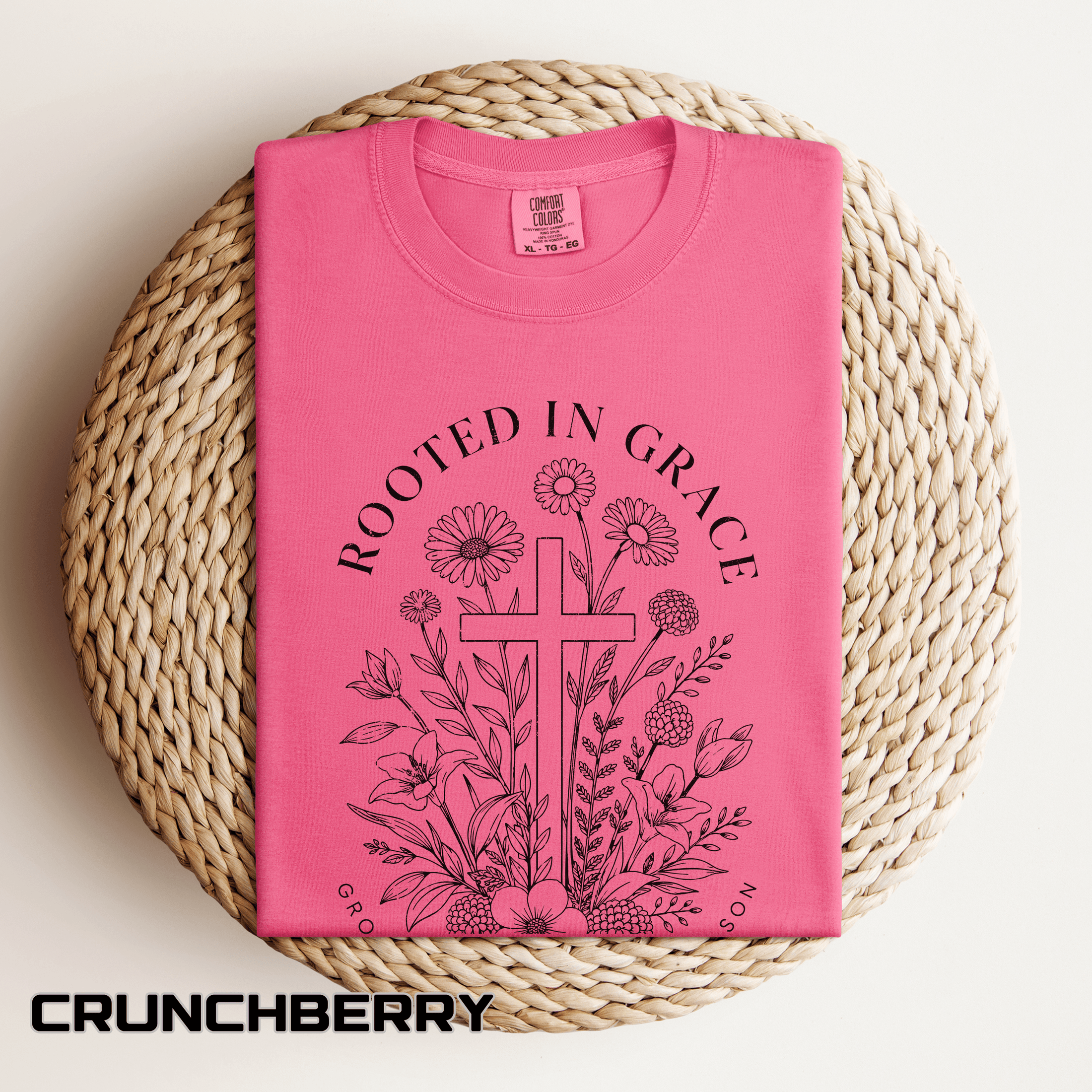 Comfort Colors Rooted in Grace Shirt, Christian Floral Cross Tee, Faith Based Graphic Shirt, Religious Gift for Women, Bible Verse Tee