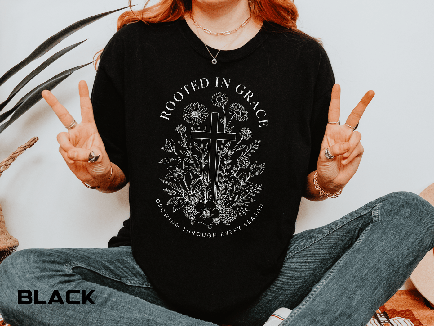 Comfort Colors Rooted in Grace Shirt, Christian Floral Cross Tee, Faith Based Graphic Shirt, Religious Gift for Women, Bible Verse Tee