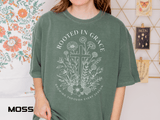Comfort Colors Rooted in Grace Shirt, Christian Floral Cross Tee, Faith Based Graphic Shirt, Religious Gift for Women, Bible Verse Tee