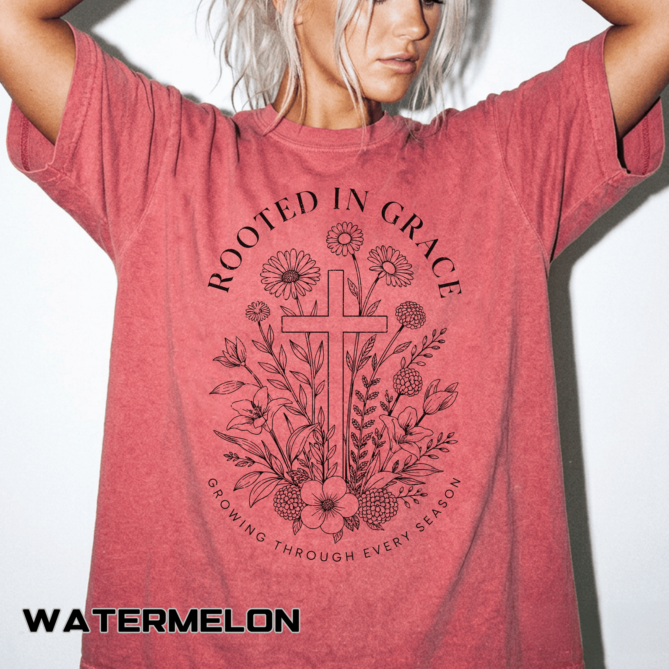 Comfort Colors Rooted in Grace Shirt, Christian Floral Cross Tee, Faith Based Graphic Shirt, Religious Gift for Women, Bible Verse Tee