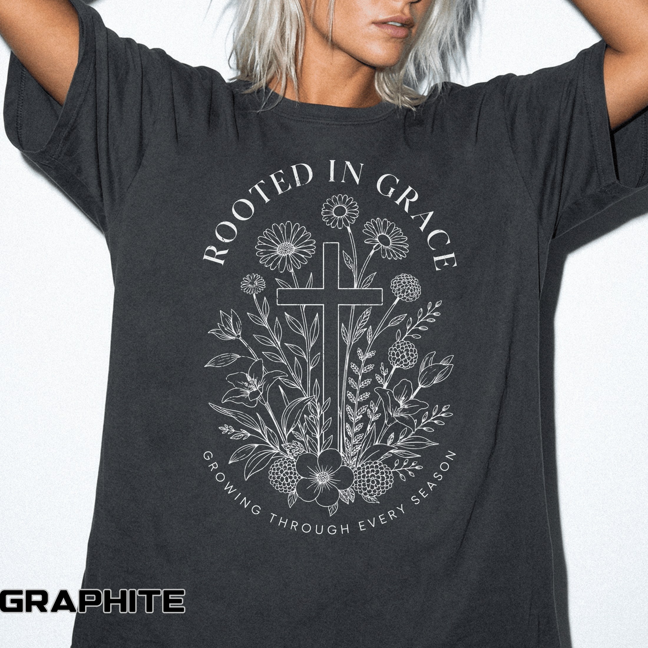 Comfort Colors Rooted in Grace Shirt, Christian Floral Cross Tee, Faith Based Graphic Shirt, Religious Gift for Women, Bible Verse Tee