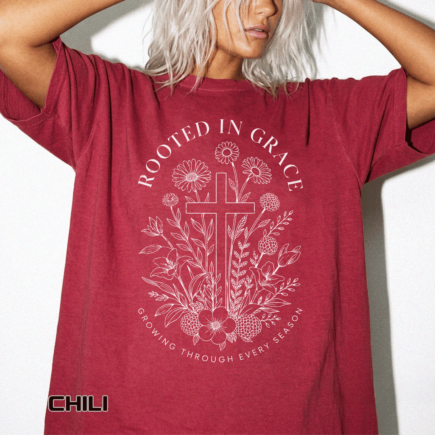 Comfort Colors Rooted in Grace Shirt, Christian Floral Cross Tee, Faith Based Graphic Shirt, Religious Gift for Women, Bible Verse Tee