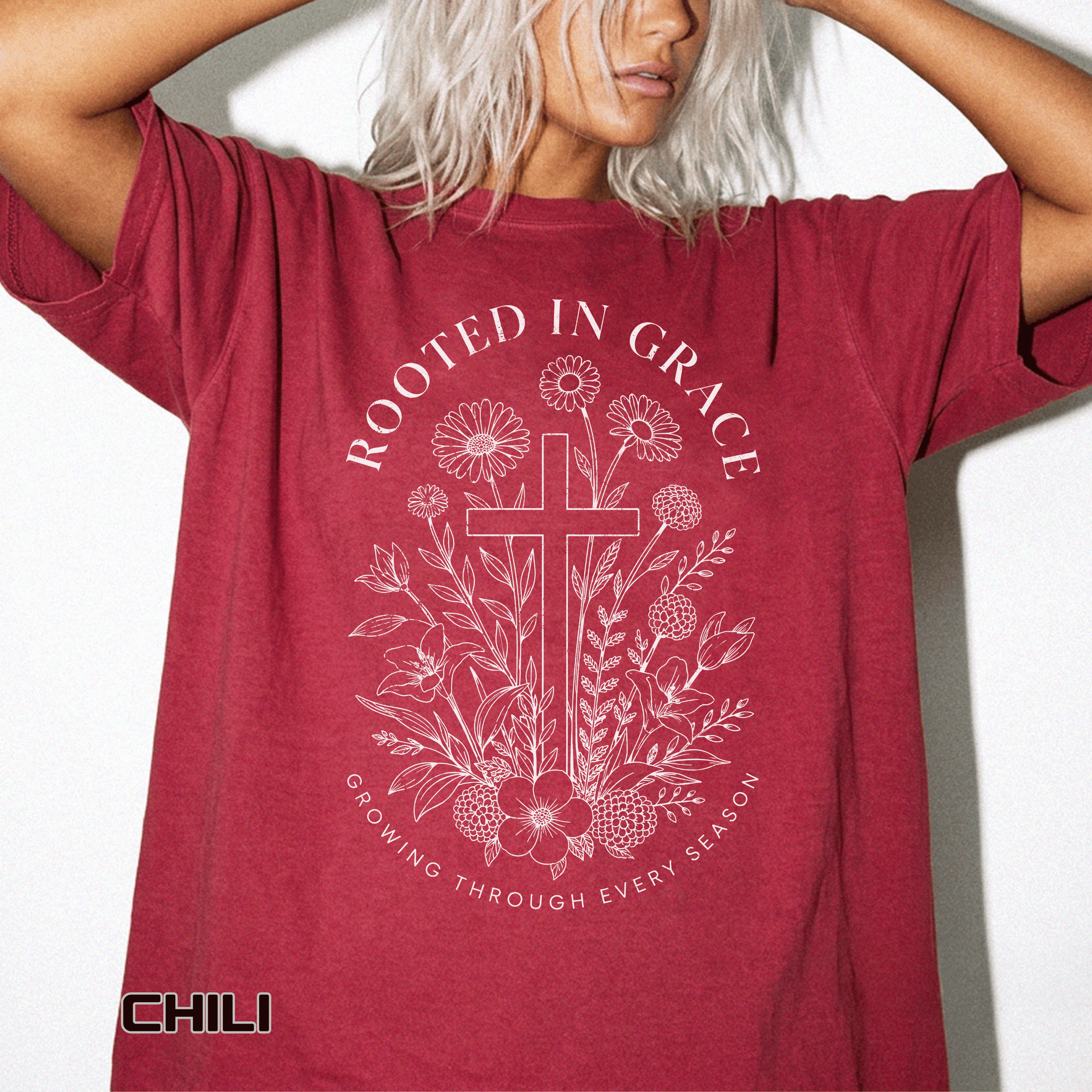 Comfort Colors Rooted in Grace Shirt, Christian Floral Cross Tee, Faith Based Graphic Shirt, Religious Gift for Women, Bible Verse Tee