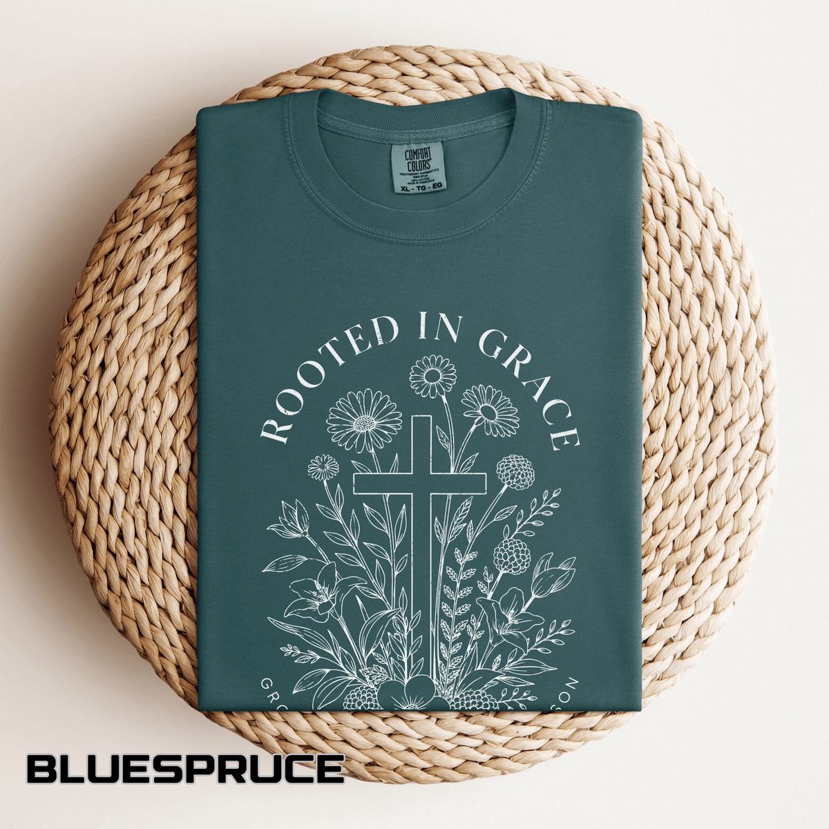 Comfort Colors Rooted in Grace Shirt, Christian Floral Cross Tee, Faith Based Graphic Shirt, Religious Gift for Women, Bible Verse Tee