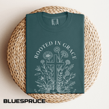 Comfort Colors Rooted in Grace Shirt, Christian Floral Cross Tee, Faith Based Graphic Shirt, Religious Gift for Women, Bible Verse Tee