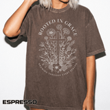 Comfort Colors Rooted in Grace Shirt, Christian Floral Cross Tee, Faith Based Graphic Shirt, Religious Gift for Women, Bible Verse Tee