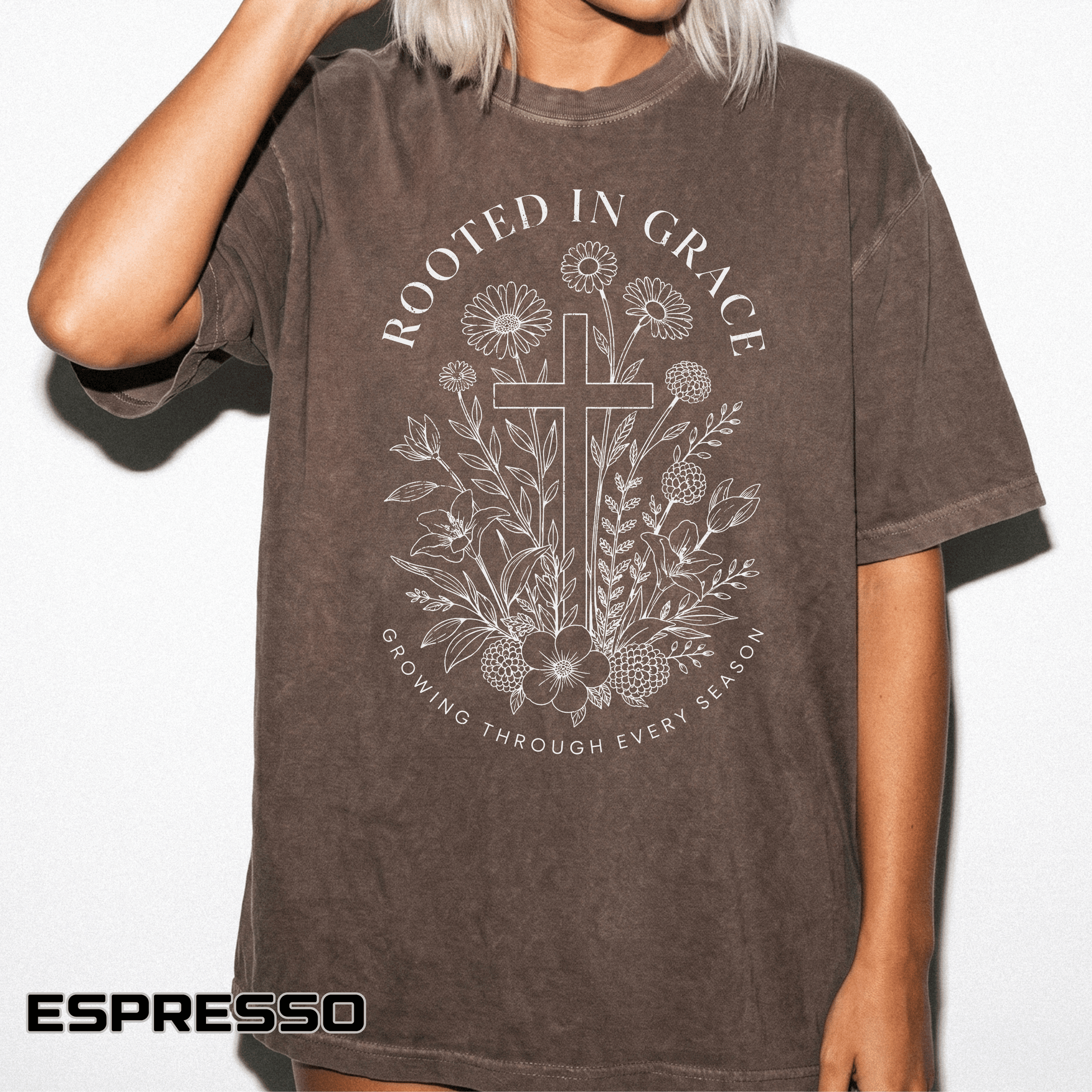 Comfort Colors Rooted in Grace Shirt, Christian Floral Cross Tee, Faith Based Graphic Shirt, Religious Gift for Women, Bible Verse Tee