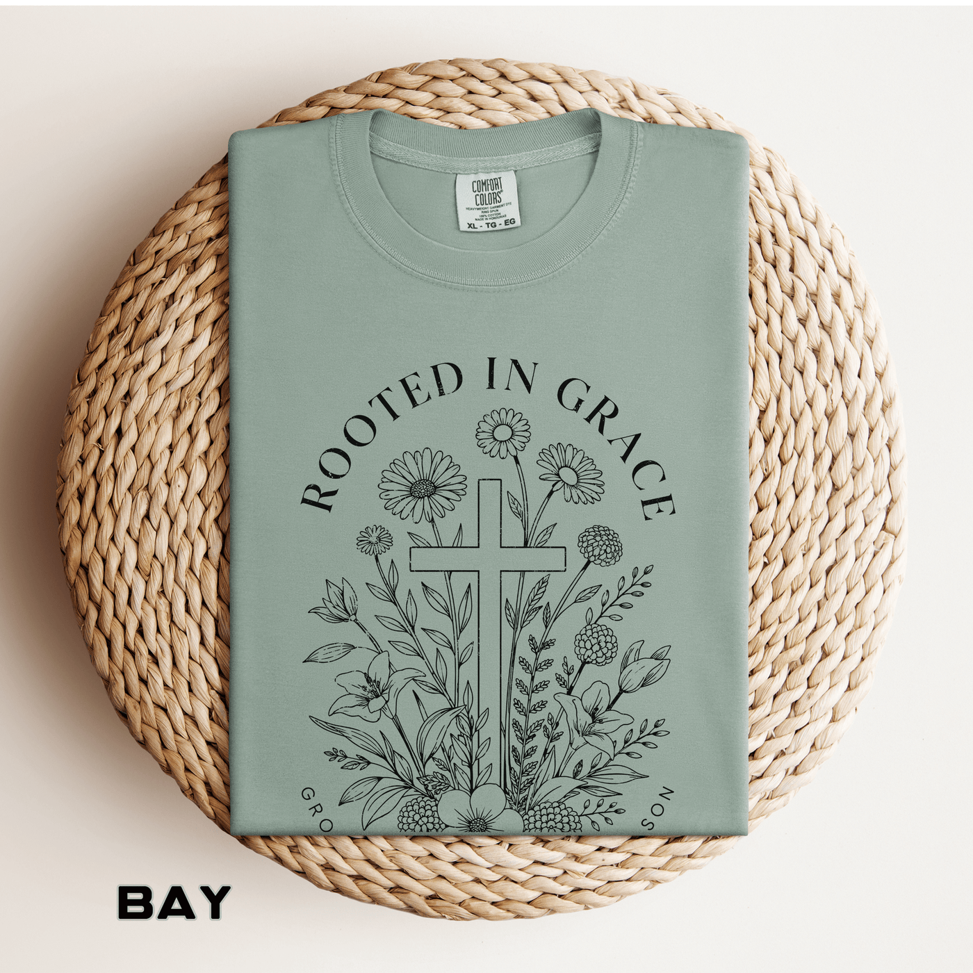 Comfort Colors Rooted in Grace Shirt, Christian Floral Cross Tee, Faith Based Graphic Shirt, Religious Gift for Women, Bible Verse Tee
