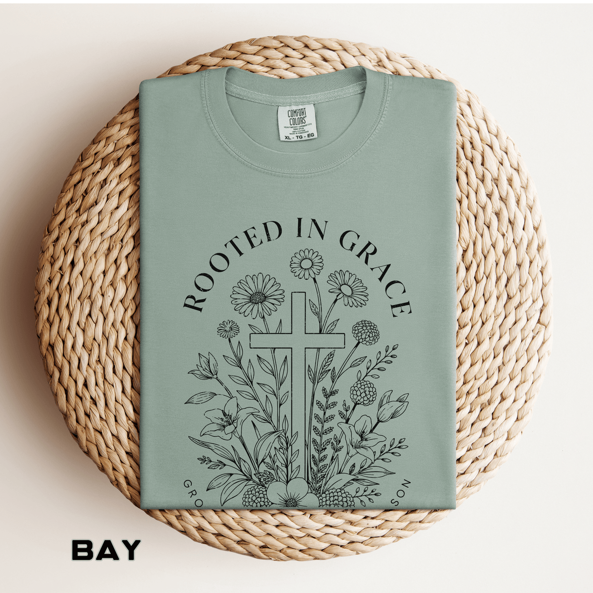 Comfort Colors Rooted in Grace Shirt, Christian Floral Cross Tee, Faith Based Graphic Shirt, Religious Gift for Women, Bible Verse Tee