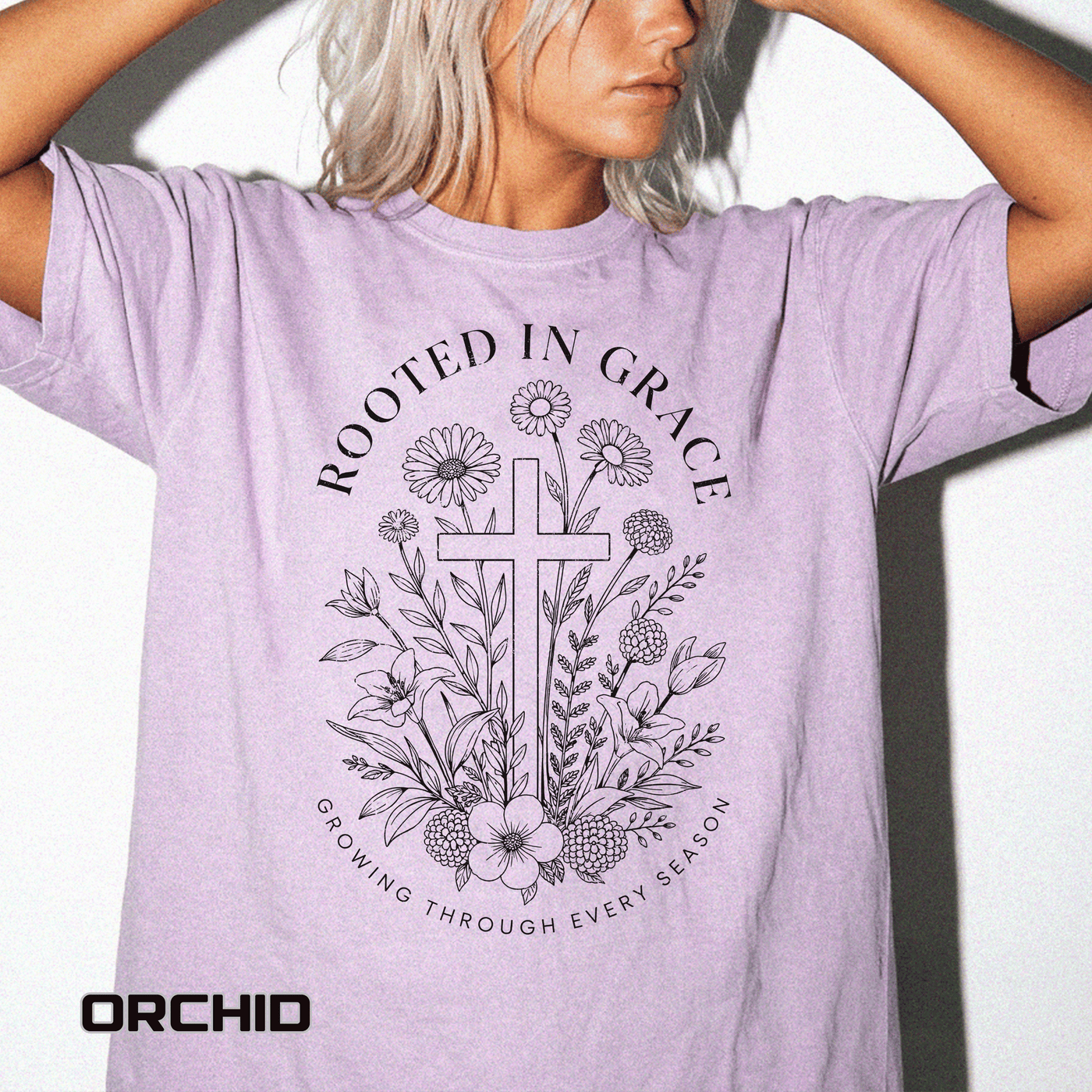 Comfort Colors Rooted in Grace Shirt, Christian Floral Cross Tee, Faith Based Graphic Shirt, Religious Gift for Women, Bible Verse Tee