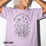 Comfort Colors Rooted in Grace Shirt, Christian Floral Cross Tee, Faith Based Graphic Shirt, Religious Gift for Women, Bible Verse Tee