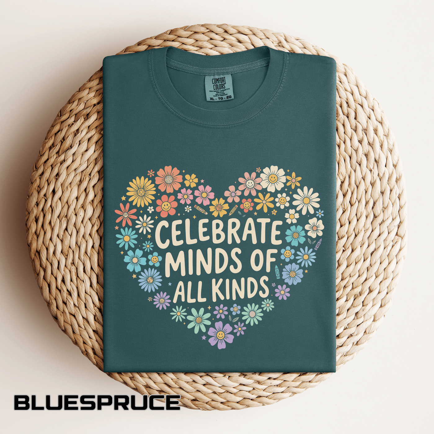 Comfort Colors Celebrate Minds of All Kinds Shirt, Autism Acceptance Flower Heart Tee, Neurodiversity Awareness Shirt, Teacher Gift