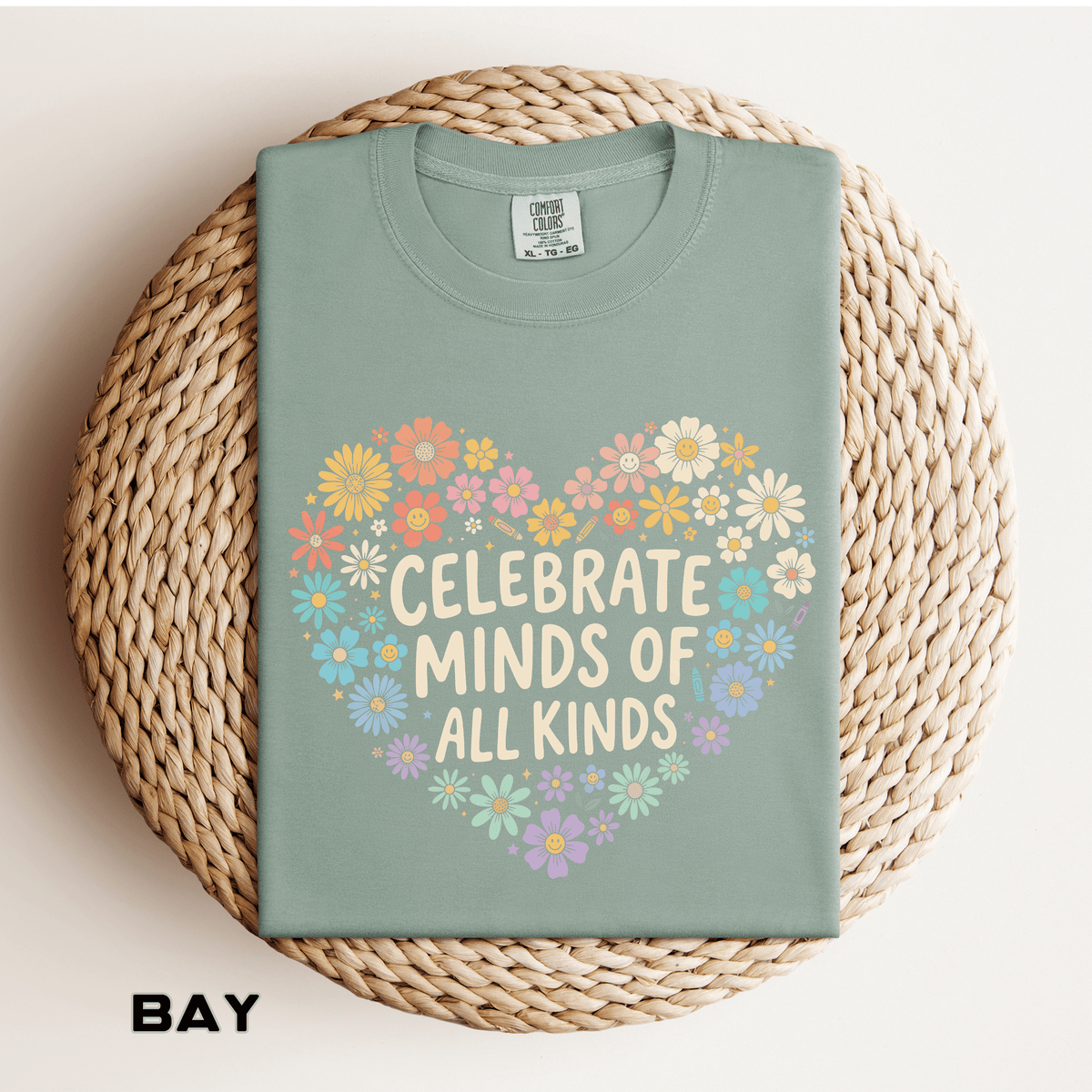 Comfort Colors Celebrate Minds of All Kinds Shirt, Autism Acceptance Flower Heart Tee, Neurodiversity Awareness Shirt, Teacher Gift