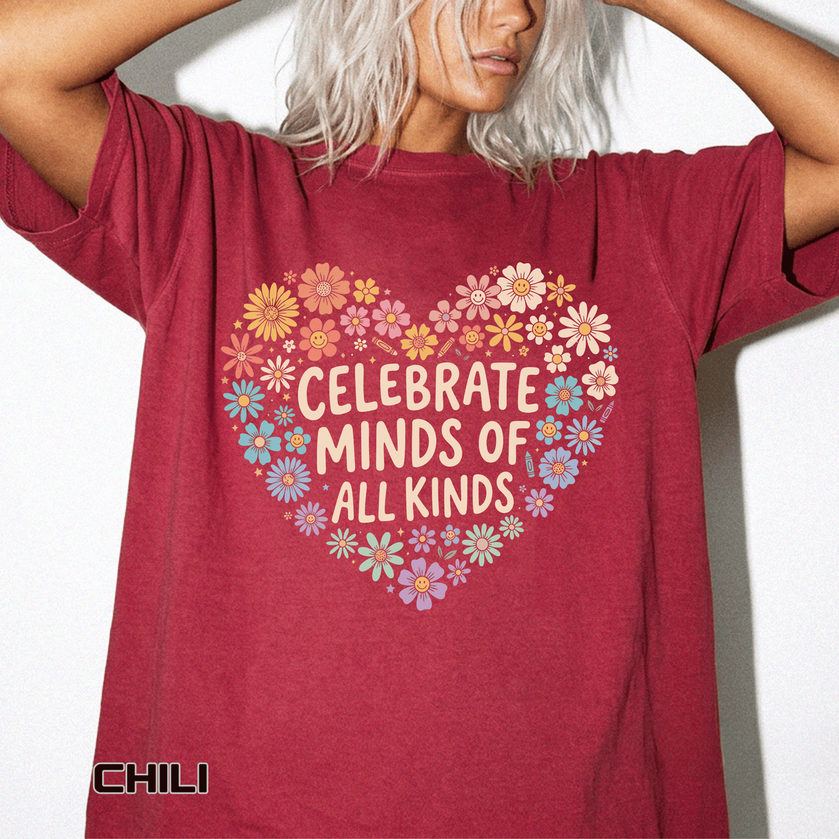 Comfort Colors Celebrate Minds of All Kinds Shirt, Autism Acceptance Flower Heart Tee, Neurodiversity Awareness Shirt, Teacher Gift