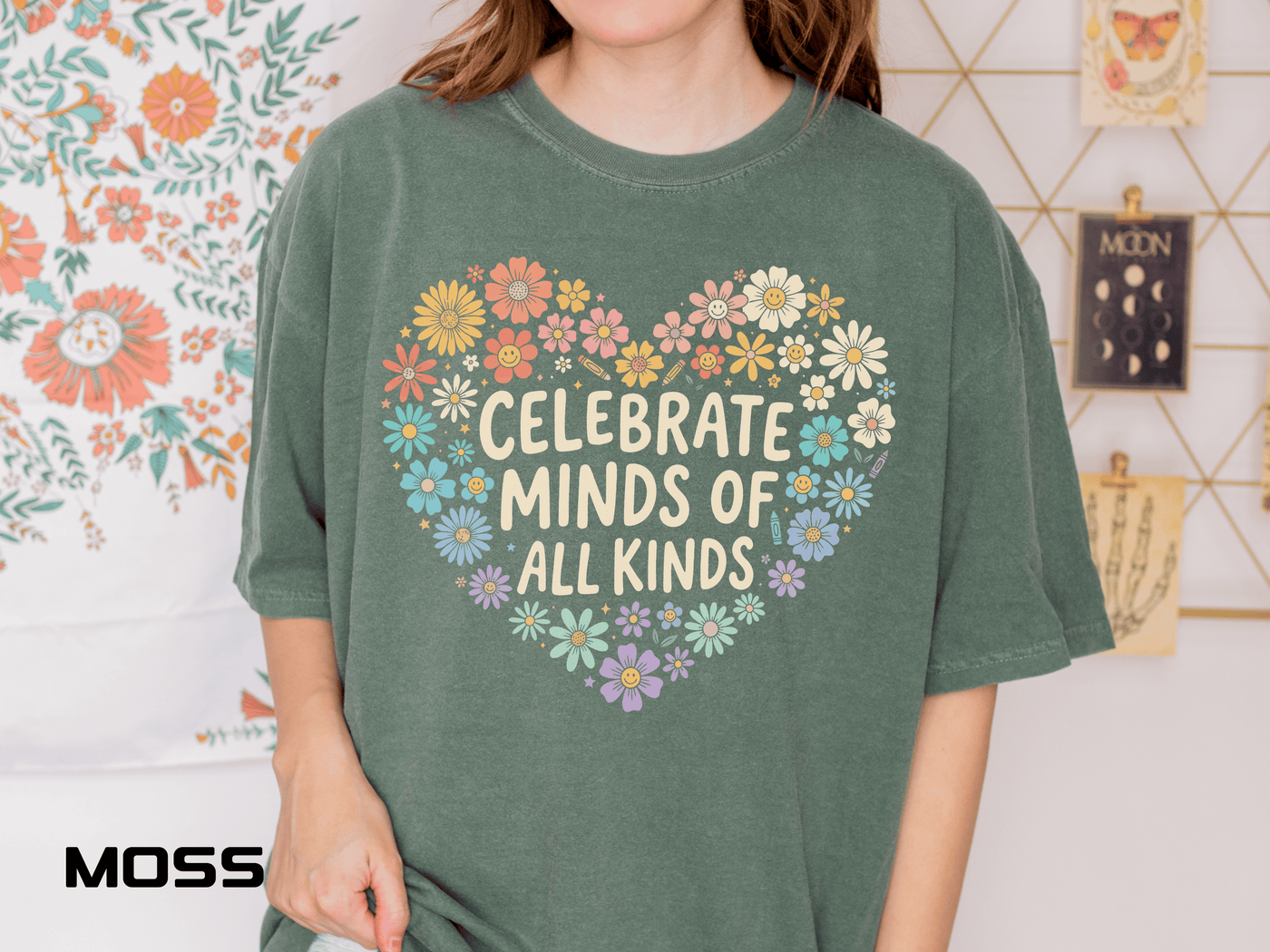 Comfort Colors Celebrate Minds of All Kinds Shirt, Autism Acceptance Flower Heart Tee, Neurodiversity Awareness Shirt, Teacher Gift