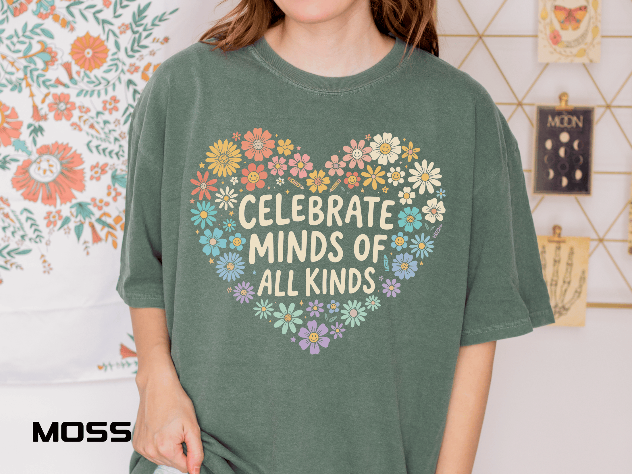 Comfort Colors Celebrate Minds of All Kinds Shirt, Autism Acceptance Flower Heart Tee, Neurodiversity Awareness Shirt, Teacher Gift