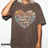 Comfort Colors Celebrate Minds of All Kinds Shirt, Autism Acceptance Flower Heart Tee, Neurodiversity Awareness Shirt, Teacher Gift