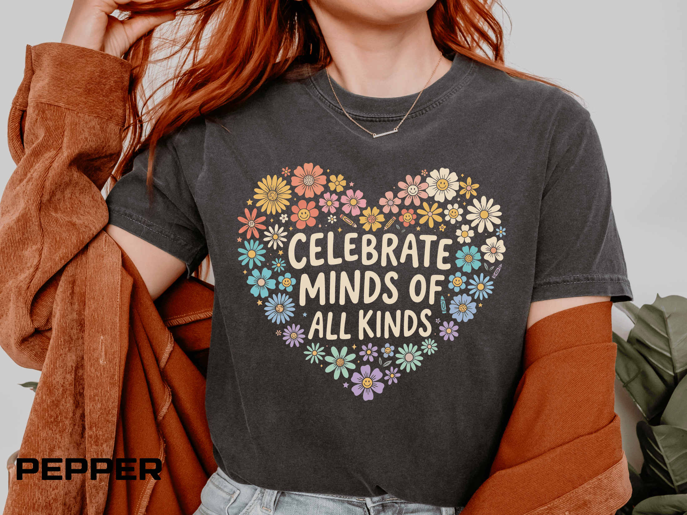 Comfort Colors Celebrate Minds of All Kinds Shirt, Autism Acceptance Flower Heart Tee, Neurodiversity Awareness Shirt, Teacher Gift
