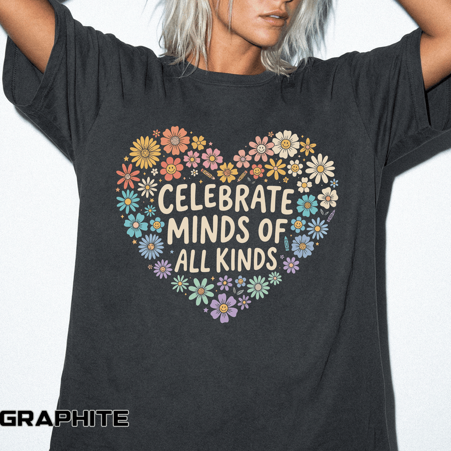 Comfort Colors Celebrate Minds of All Kinds Shirt, Autism Acceptance Flower Heart Tee, Neurodiversity Awareness Shirt, Teacher Gift