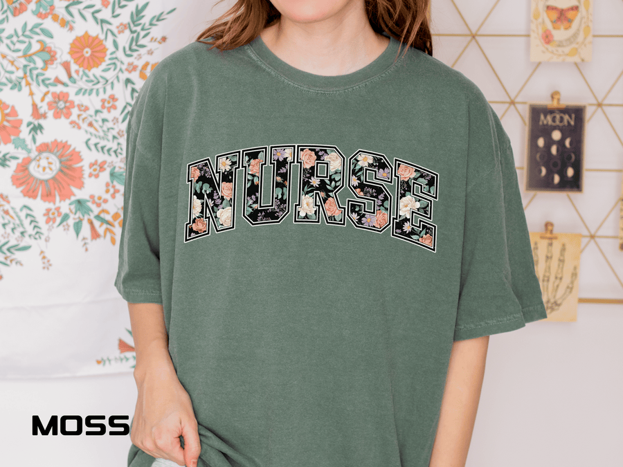 Comfort Colors Nurse Floral Shirt, Nurse Appreciation Gift, Registered Nurse Tee, Healthcare Worker Shirt, Nursing School Graduate Gift