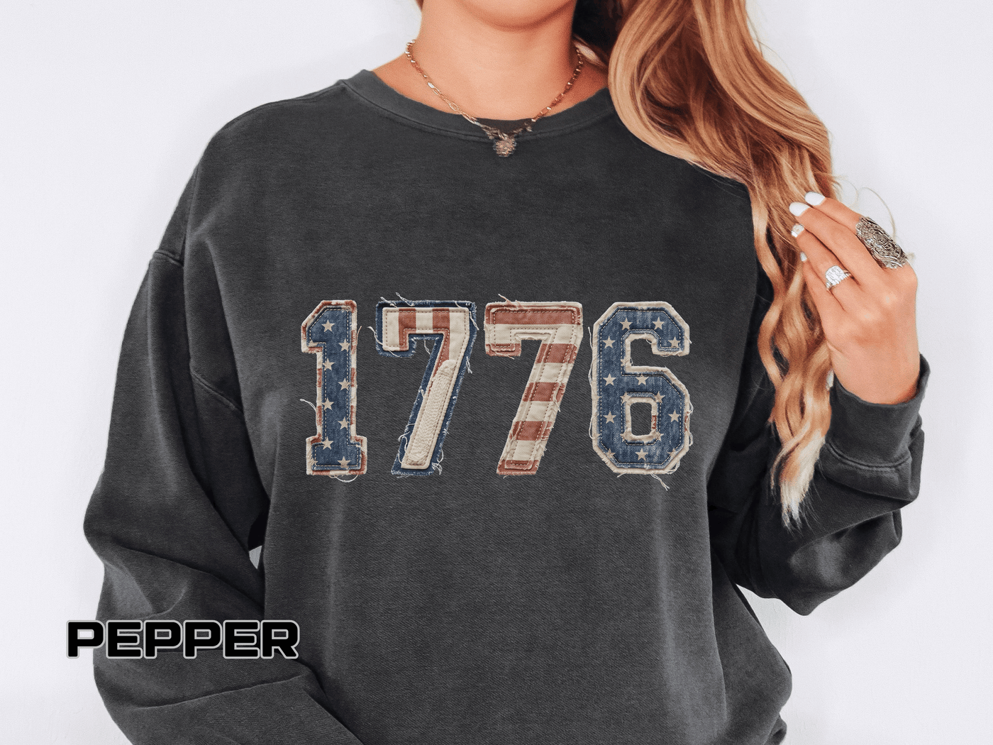 1776 Patriotic Comfort Colors Sweatshirt, American Flag Applique Sweatshirt, USA Independence Day Pullover, Fourth of July Gift
