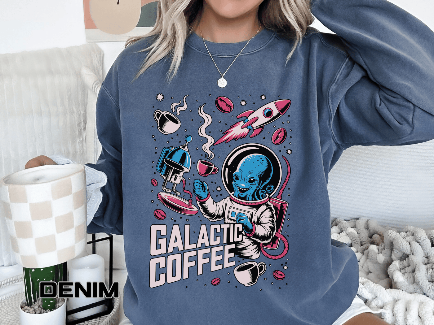 Galactic Coffee Comfort Colors Sweatshirt, Funny Alien Coffee Lover Shirt, Space Nerd Sweatshirt, Sci Fi Gift for Coffee Fans