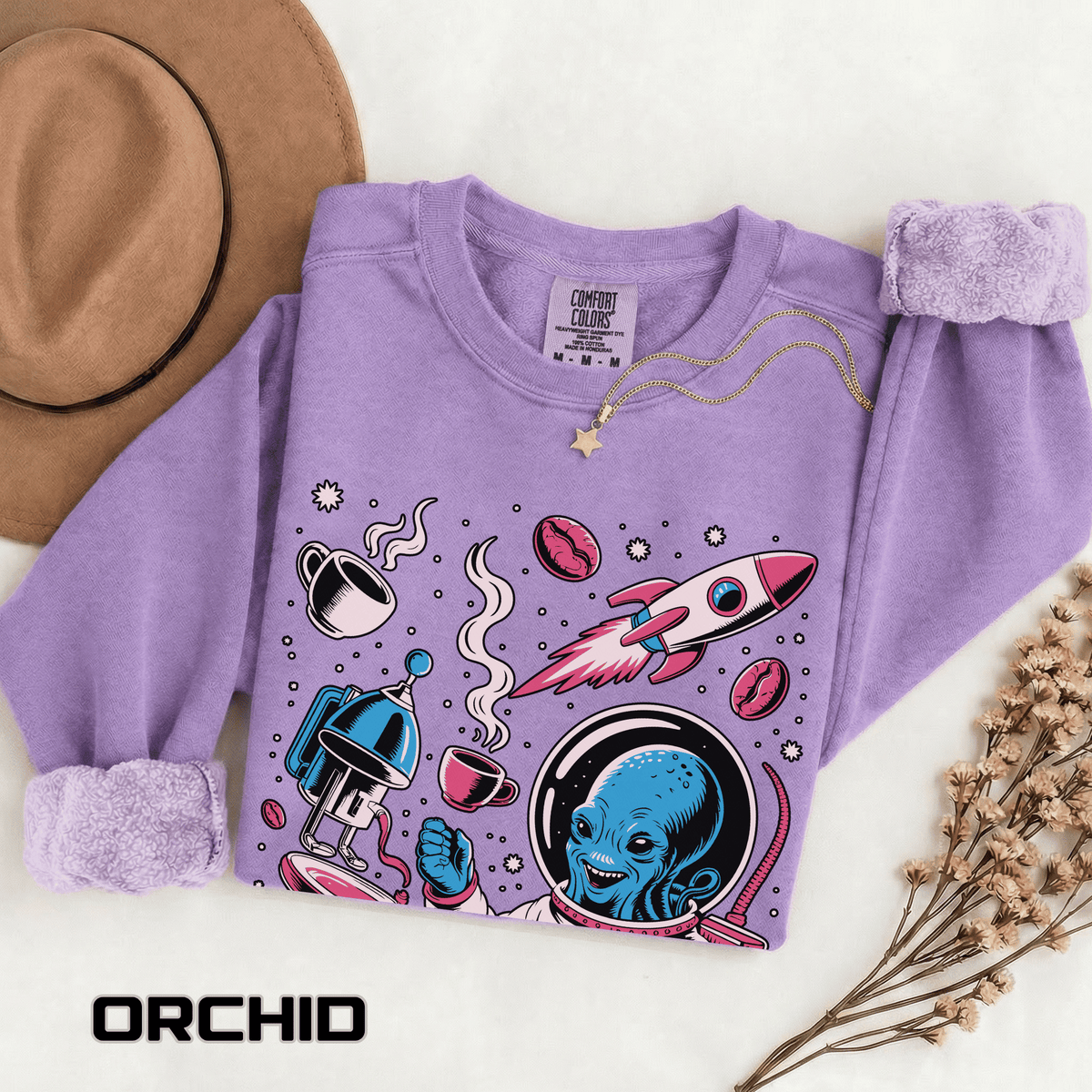 Galactic Coffee Comfort Colors Sweatshirt, Funny Alien Coffee Lover Shirt, Space Nerd Sweatshirt, Sci Fi Gift for Coffee Fans