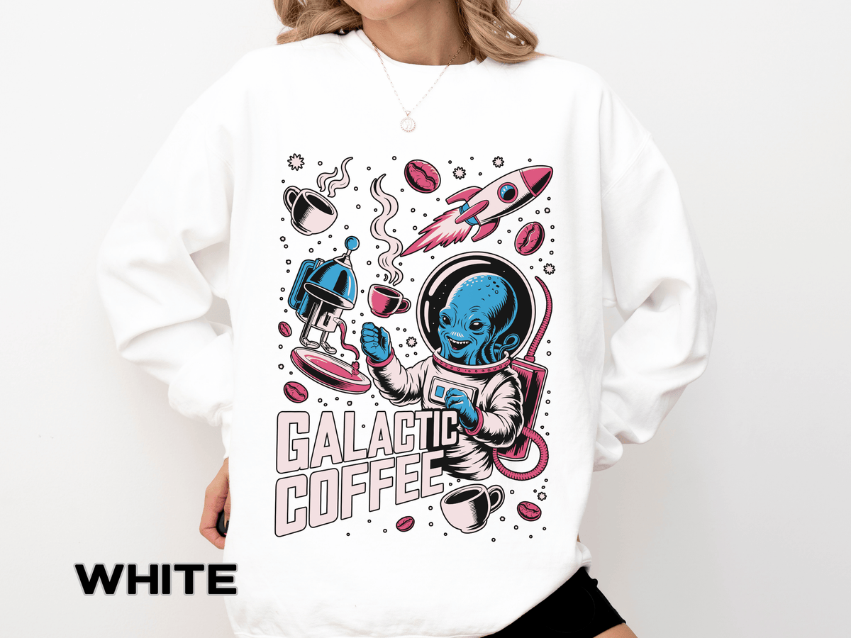 Galactic Coffee Comfort Colors Sweatshirt, Funny Alien Coffee Lover Shirt, Space Nerd Sweatshirt, Sci Fi Gift for Coffee Fans