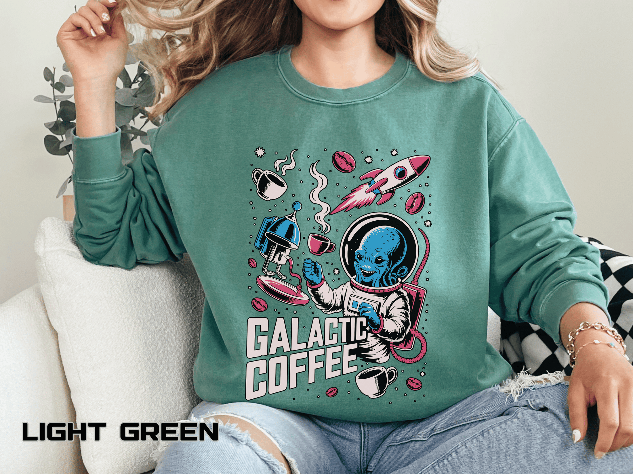 Galactic Coffee Comfort Colors Sweatshirt, Funny Alien Coffee Lover Shirt, Space Nerd Sweatshirt, Sci Fi Gift for Coffee Fans