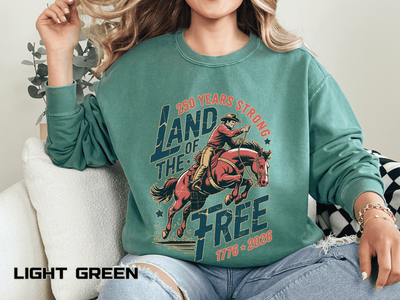 Land of the Free Comfort Colors Sweatshirt, Patriotic Cowboy Sweatshirt, Western Fourth of July Shirt, Americana Gift