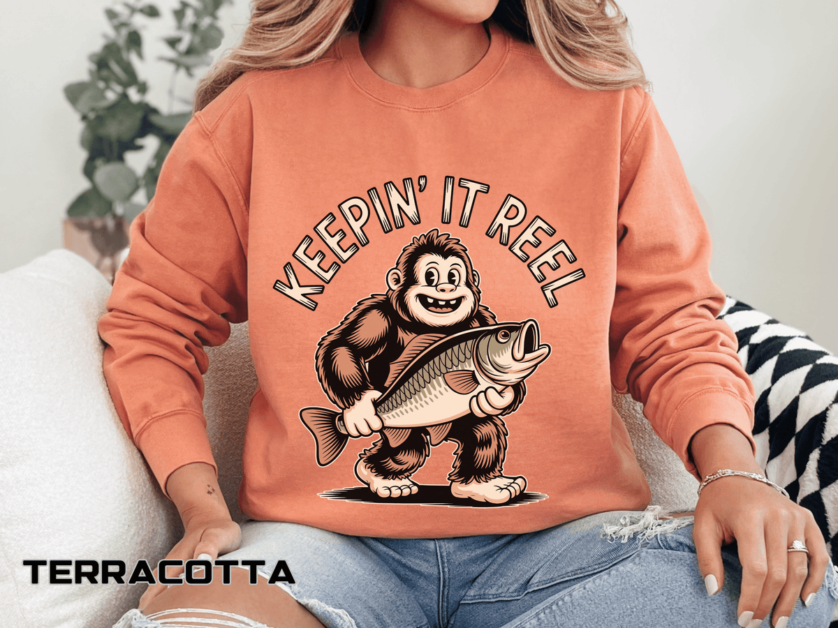 Keepin It Reel Comfort Colors Sweatshirt, Funny Fishing Sweatshirt, Bigfoot Fishing Shirt, Fisherman Gift for Men and Women