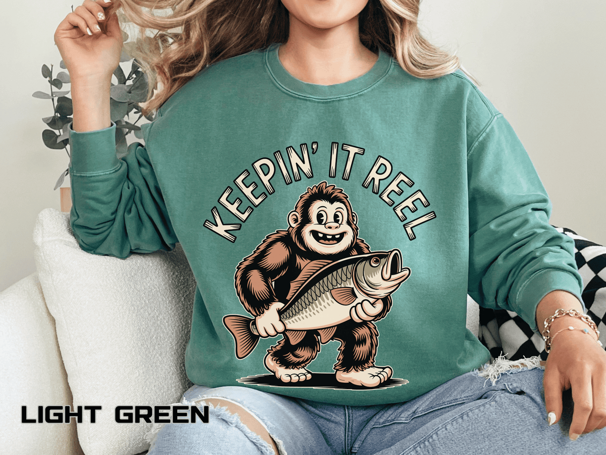 Keepin It Reel Comfort Colors Sweatshirt, Funny Fishing Sweatshirt, Bigfoot Fishing Shirt, Fisherman Gift for Men and Women