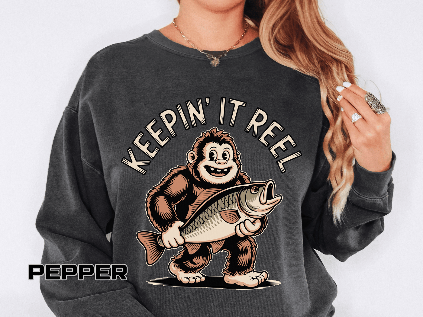 Keepin It Reel Comfort Colors Sweatshirt, Funny Fishing Sweatshirt, Bigfoot Fishing Shirt, Fisherman Gift for Men and Women