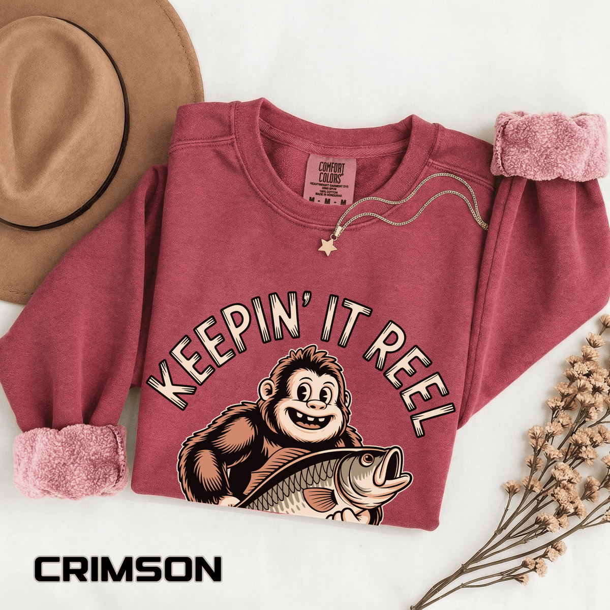 Keepin It Reel Comfort Colors Sweatshirt, Funny Fishing Sweatshirt, Bigfoot Fishing Shirt, Fisherman Gift for Men and Women