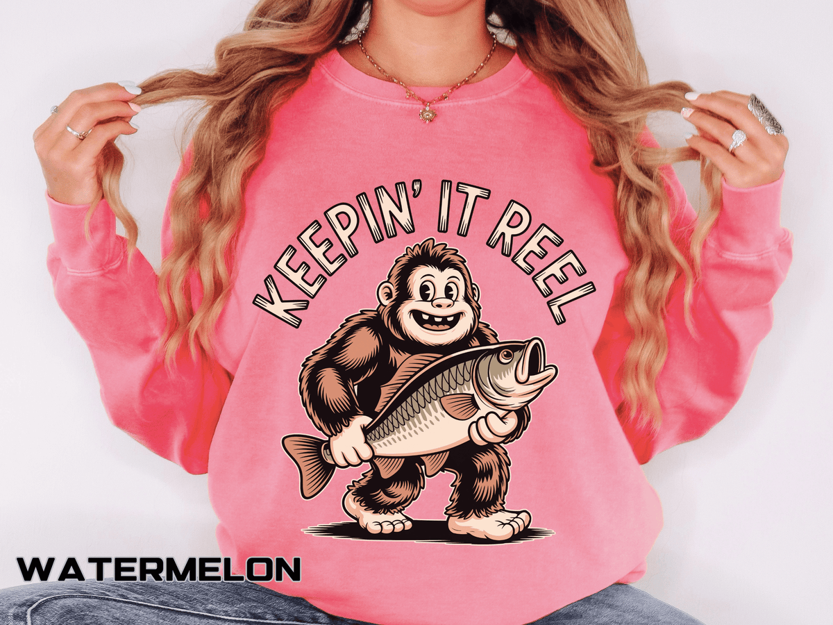 Keepin It Reel Comfort Colors Sweatshirt, Funny Fishing Sweatshirt, Bigfoot Fishing Shirt, Fisherman Gift for Men and Women