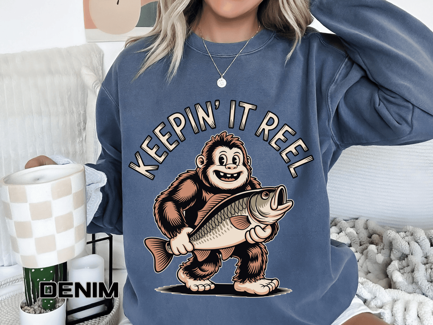 Keepin It Reel Comfort Colors Sweatshirt, Funny Fishing Sweatshirt, Bigfoot Fishing Shirt, Fisherman Gift for Men and Women