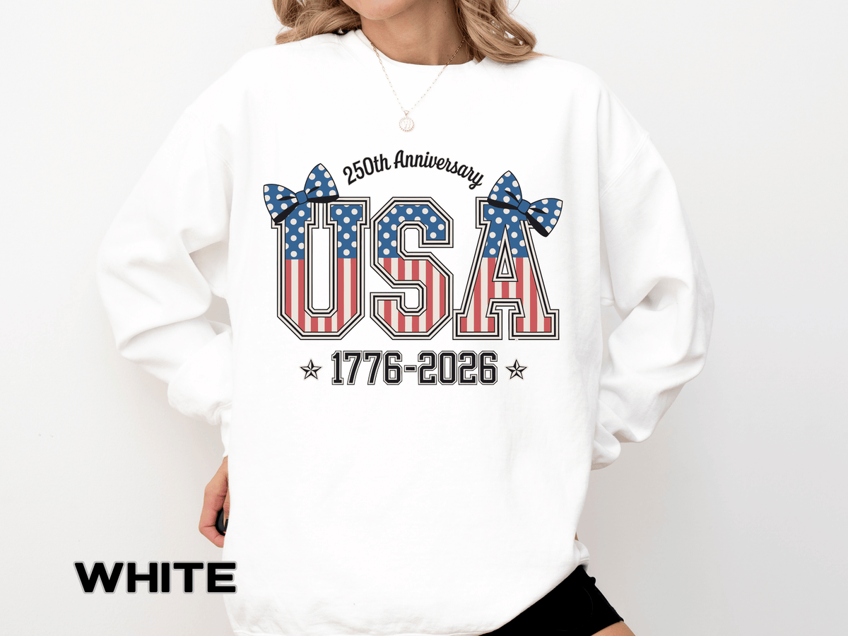 USA 250th Anniversary Comfort Colors Sweatshirt, Patriotic Bow Coquette Shirt, America 1776 2026 Sweatshirt, Fourth of July Gift